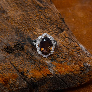 Bague en pierres précieuses de quartz fumé naturel de forme ovale en argent sterling 925 bagues de mode de style chocolat fumé à la mode fournisseurs en gros - Product Image 3