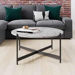 Modern Simple Coffee <b>Table</b> Black Powder Coated Metal with Lega <b>White</b> Stainless <b>Marble</b> Decor Multifunctional Hall Center Piece - Product Image 3