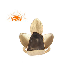 Anillo de Cuarzo Ahumado, Joyería de Diseño, Chapado en Oro, Latón, Colección Clásica, Venta al Por Mayor - Product Image 1