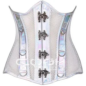 Cosh Corset Underbust Steelboned Taille Training Extreme Curvy Holo Pvc Mode Korset Met Mesh Panelen En Sluiting Dichterbij