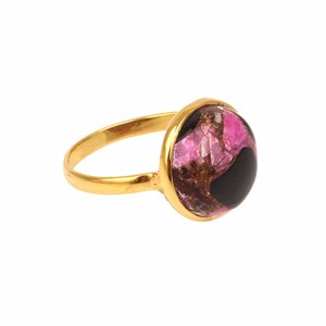 Conjunto de bisel de piedra turquesa rosa y negro de 12mm, anillo delicado para mujer, anillos finos de plata de ley pura de alta calidad chapados en oro de 18K - Product Image 2