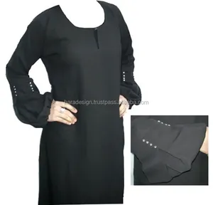 Thiết Kế Cổ Tròn Với Chuông Xếp Li Tay Áo Abaya Trong Hữu Cơ, Thường Xuyên Bông Hoặc UV Kháng Tre