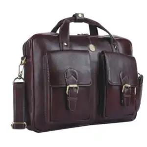 Hot Custom Genuine Leather 15.6 inch Messenger Bags Padded Laptop Compartment Case Office Bag Travelling Business Briefcase