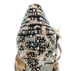 Chaussures de danse léopard en cristal pour femmes, chaussure à talon haut de 10cm, pratique professionnelle, pour le salon