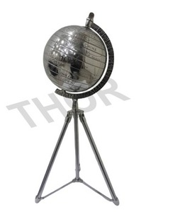 Globo de mapa del mundo giratorio con trípode, soporte de acero, globo de aluminio pulido plateado, decoración de oficina - Product Image 5