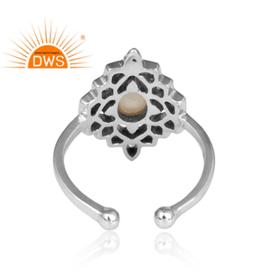 Bague antique en argent sterling avec cabochon et perle de style boho, fournisseur de bijoux oxydés, collection classique - Product Image 4