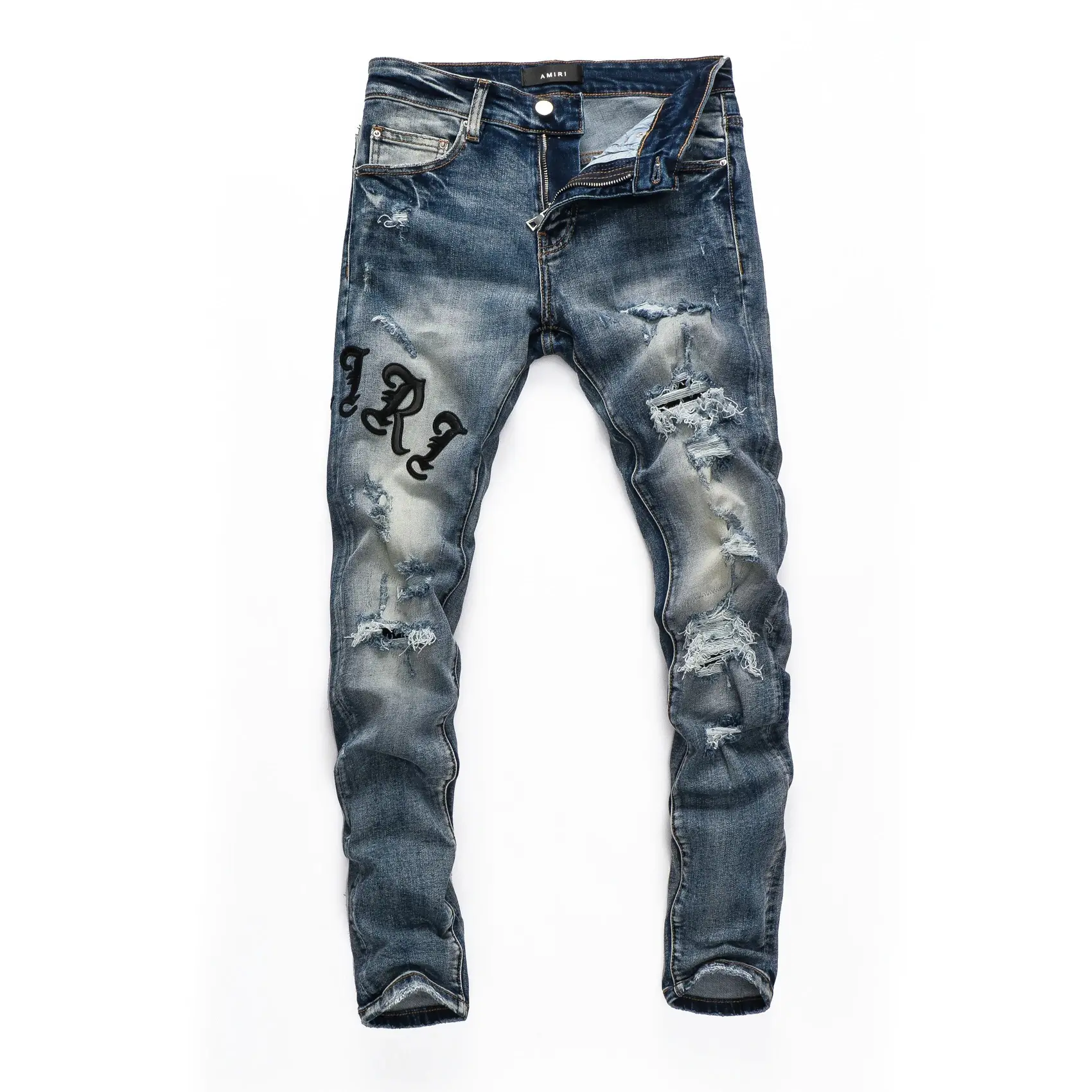 pants fashionable high street brand embroidered piece of the light color of cultivate one's morality jeans are large OEM