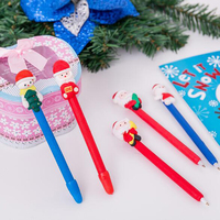 Stylo Bille Promotionnel Créatif XmasPen-016, Motif Père Noël et Bonhomme de Neige Mignon, Pointe 0,7 mm, en Plastique Rouge, 16,5 cm, Encre Noire