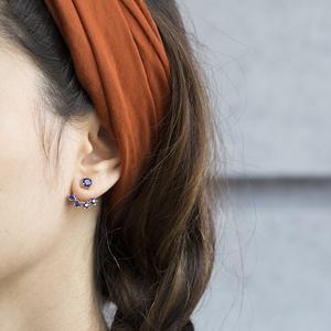 Boucle d'oreille Double face en pierre bleue saphir, boucle d'oreille turque fabriquée à la main en argent Sterling 925 pour femme, vente en gros - Product Image 4