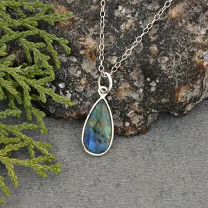 Hot Selling New Arrival Pear-Rose Cut 2.77 Carat Labradorite Solitaire Pendant in Classic 925 Sterling Silver in Discount Price
