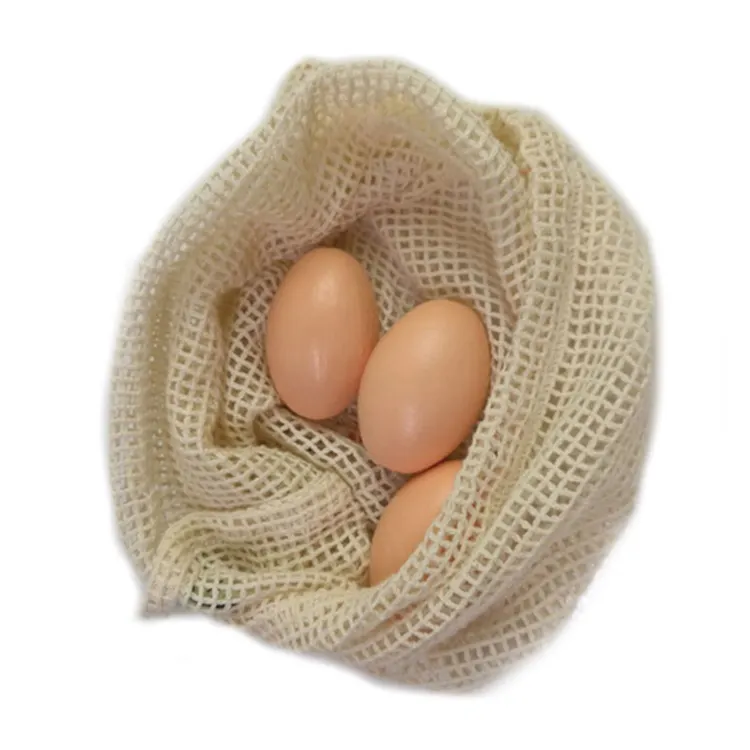 Saco de malha de algodão reutilizável, bolsa lavável para vegetais e ovos