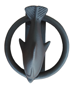 Cast Iron Heavy Duty Whale Fish Shaped Matte Black <b>Door</b> Knocker Antique Brass - Product Image 3