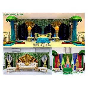 Mehraab estilo Mehndi telón de fondo cortinas paquistaní verde Mehndi función telones de fondo hermoso Mehndi y Sangeet escenario telones de fondo - Product Image 1