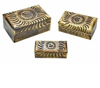 Ensemble de 3 boîtes en bois de Shisham gravées, design haut de gamme, imitation antique, cadeau pour la décoration de la maison