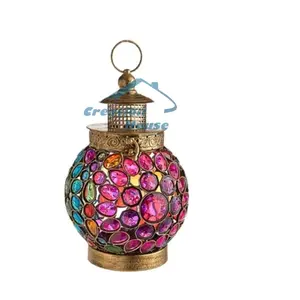 Lanterne a candela Ramadan in vetro Color oro antico con lanterna in metallo marocchino