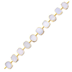 Druzy blanco 13 a 15 MM rectángulo forma Centro perforado chapados en oro 10 cuentas Strand - Product Image 2