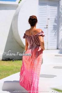 Summer Bohemian Style Tie Dye Maxi <b>Dress</b> off Shoulder Kimono Floor-Length with Front <b>Slit</b> Washable Evening Wear Printed Cloth - Product Image 3