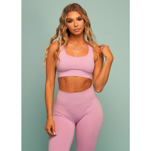 ชุดชั้นในกีฬาผู้หญิง OEM แบบมีโลโก้สั่งทำ สีชมพูลาเวนเดอร์ ดีไซน์ริบบิ้นเข้าชุด - Product Image 2