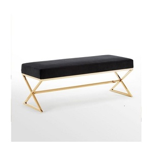 Banco de Metal Color Plata con Asiento de Cuero, Banco Rectangular de la Mejor Calidad para Decoración de Sala de Estar - Product Image 3