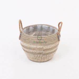 Cesta de almacenamiento de algas marinas naturales ecológicas Cesta de maceta de inspiración africana hecha a mano en Vietnam - Product Image 2