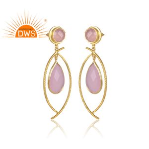 Pendientes colgantes de piedras preciosas de cristal rosa, joyería de latón a la moda, venta al por mayor - Product Image 2