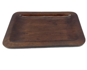 Plateau de service artisanal en bois massif naturel avec fente pour accessoires |   Plateau décoratif rectangulaire – Fabriqué en Inde. - Product Image 1
