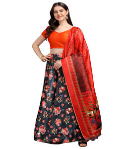 Dernier lehenga choli de travail de broderie de soie douce lourde avec impression numérique travail dupatta vêtements de fête prix de gros vêtements ethniques - Product Image 1