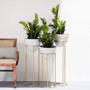 Pots de fleurs décoratifs pour jardin, 12 pièces, plantes en métal plaqué or, à l'intérieur et à l'extérieur, support en métal - Product Image 2