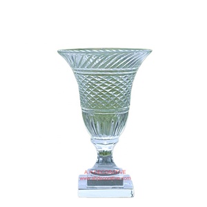 Florero de cristal transparente para decoración, Base cuadrada, diseño elegante en relieve, mesa superior - Product Image 1