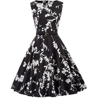 Robe d'été vintage sans manches à col rond pour femme, en coton et élasthanne écologiques, lavable, taille naturelle, avec ceinture imprimée – Vente en gros