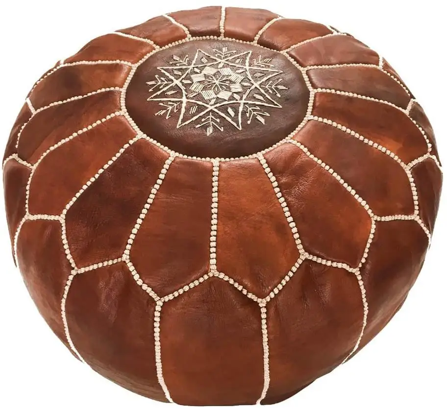 Marroquino pouf-Genuíno couro de Luxo-Marrom Sala de estar Decoração Otomano Escabelo