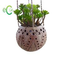 Pot Tanaman Gantung dari Tempurung Kelapa Berkualitas Tinggi, Pot Bunga dari Tempurung Kelapa dengan Tali Gantung dan Dekorasi, Desain Kustom untuk Taman