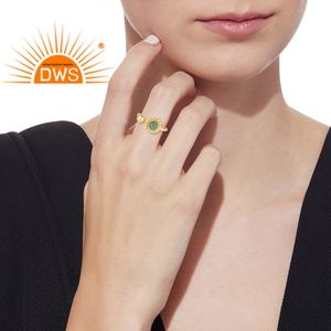 Anillo de Plata de Ley 925 de la Mejor Calidad, Chapado en Oro, con Esmeralda Natural, para Mujer, Fabricante de Joyería - Product Image 4