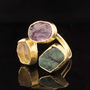 แหวนแฟชั่นยอดนิยมสีเขียวไฮโดรควอตซ์และ Geode Druzy แหวนไม่หมองแหวนทองเหลืองทอง/เงินแหวนหินคู่ทำด้วยมือแหวนปรับได้ - Product Image 4