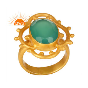 925เงินสเตอร์ลิง18พันชุบทองธรรมชาติสีเขียวนิลพลอยแหวนซ้อนผู้ผลิตเครื่องประดับ - Product Image 1