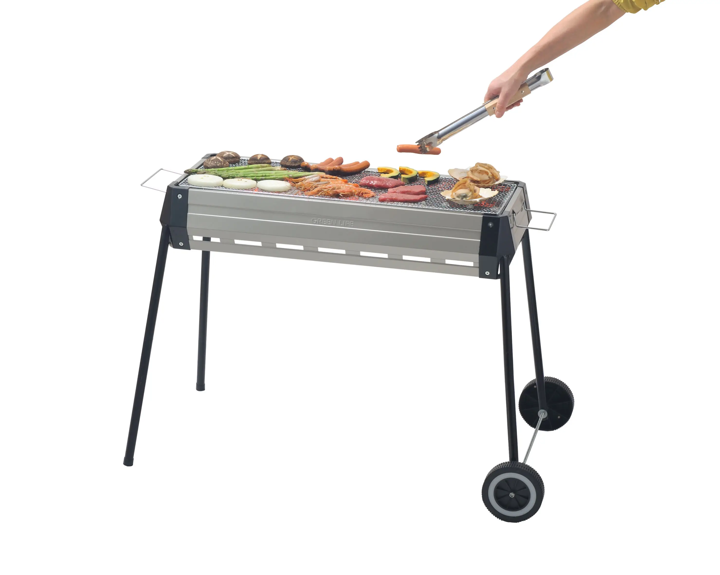 Tough Charcoal BBQ Grill With Side Wheels Design Easy Clean Easy Move Portable Garden Park BBQ Gathering