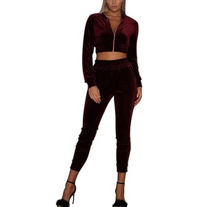 Women's Zipper Top Velvet Full Sleeve Track Suit Women's Front Zip Top Sweat Suit - Product Image 3
