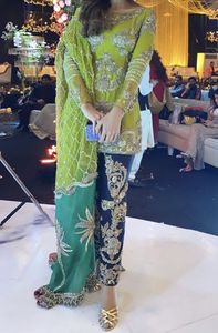 COLORFUL LONG <b>TOP</b> .PANT DRESS EMBELLISH EMBROIDERY WITH CRYSTAL GLASS BEADS,DABKA,WORK for Party-WEAR/WEDDING@ 2022 - Product Image 2