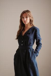 Vestido de lino de crepé negro para mujer, traje sexy de manga larga con cuello vuelto, sólido, largo hasta el suelo - Product Image 5