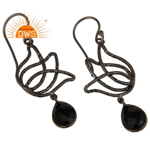 ต่างหูเงินแท้ลายดอกบัวประดับพลอยออนิกซ์สีดำธรรมชาติ รุ่นล่าสุดปี 2026 จากผู้ผลิตเครื่องประดับ - Product Image 2