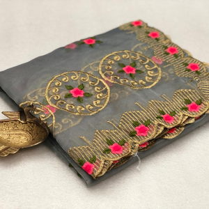 Hermoso Sari de seda de organza de tamaño libre para ropa de fiesta - Product Image 1