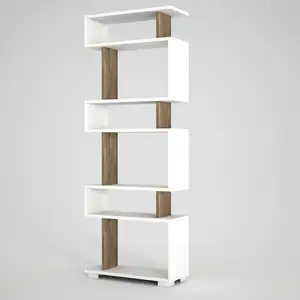 Blok kitap rafı ahşap beyaz ceviz ceviz kitaplık 6 katmanlı Modern tasarım oturma odası mobilya