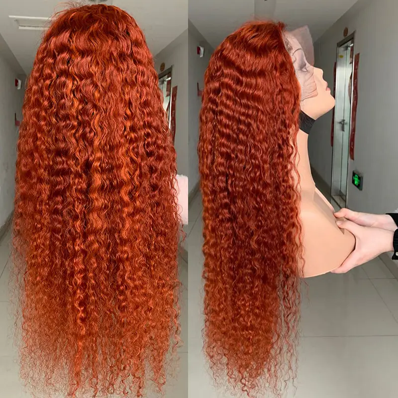 Orange gingembre rouge bouclés haute lumière perruque 100% vierge cheveux humains hd transparent dentelle frontale vague gingembre profonde bouclés dentelle avant perruque