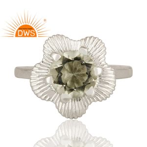 <b>Green</b> Amethyst Gemstone Ring Supplier Solid 925 Sterling Fine Silver Floral Design Cocktail Ring Jewelry - Product Image 2