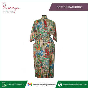 Peignoir longueur genou femme toutes saisons tissu 100% coton avec cordon de serrage et imprimé bloc main vêtements de nuit hiver et été - Product Image 5