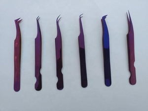 Pince à épiler d'extension de cils de volume russe ensemble de 6pecs pointe arrondie en acier inoxydable enduit violet pour cils 3D-6D - Product Image 2