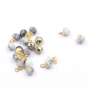 Dendritic <b>Opal</b> 10 to 12 MM With Bail Round Shape Gold Plated Pendant For Jewellery Making - Product Image 1