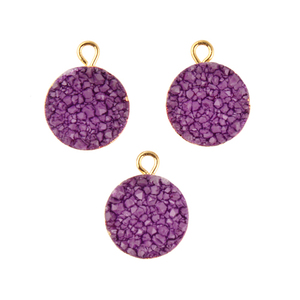 Trouver connecteur forme ronde naturel violet sucre druzy simple caution connecteur 18k plaqué or breloques faisant des connecteurs pendentif - Product Image 3