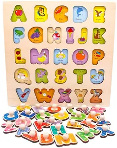 Venta al por mayor pequeño spinner juguete-Rompecabezas de madera con letras del alfabeto para niños, juguete educativo de aprendizaje de números y letras