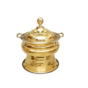 Deluxe Quality Round Shape Buffet Food Warmer Gold Polished Brass Food Serving Dish At Affordable Price